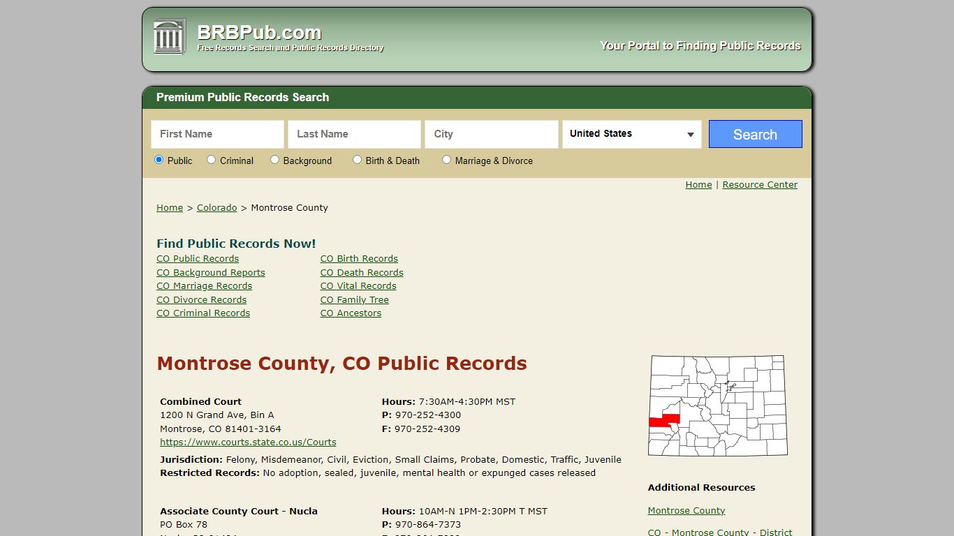 Montrose County, CO Public Records - BRB Pub